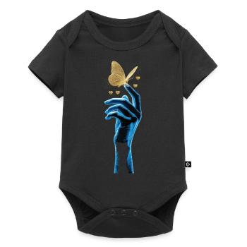 Golden butterfly on glowing hand - Baby Premium short-sleeve bodysuit - black - Front