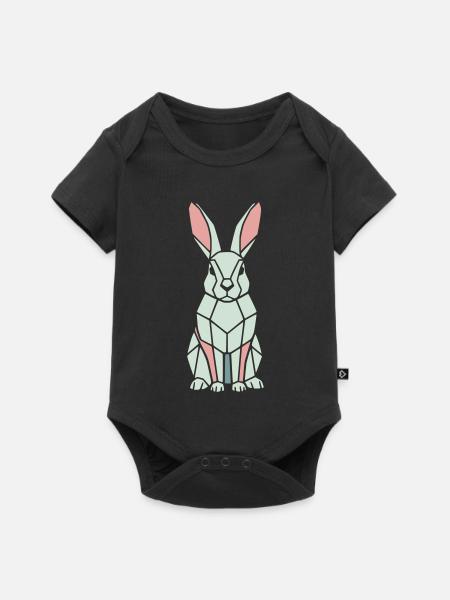 Geometrischer Hase Low Poly Modern - Baby Premium Kurzarmbody - Schwarz