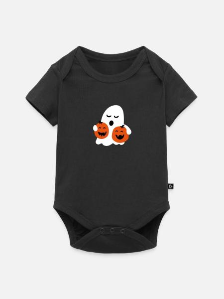 cute ghost with pumpkins - Baby Premium Kurzarmbody - Schwarz