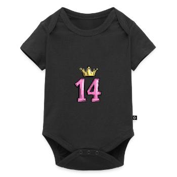 14 Zahl Trikot Krone - Baby Premium Kurzarmbody - Schwarz - Vorne