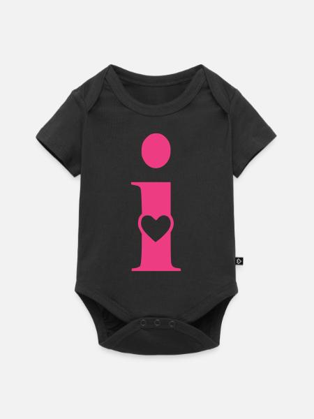 Buchstabe i Anfangsbuchstabe mit Herz - Baby Premium Kurzarmbody - Schwarz