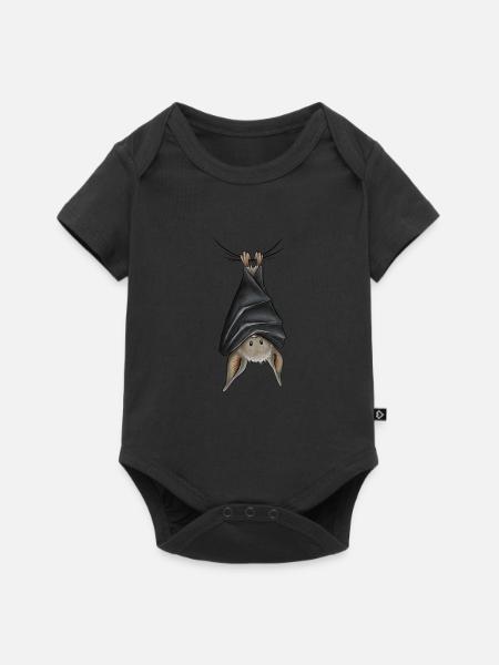 Lustig chillende kopfüber hängende Fledermaus - Baby Premium Kurzarmbody - Schwarz