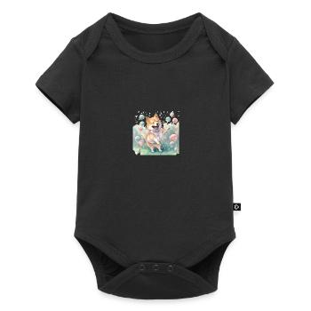 Japanese dog Shiba Inu colorful watercolor soccer - Baby Premium short-sleeve bodysuit - black - Front