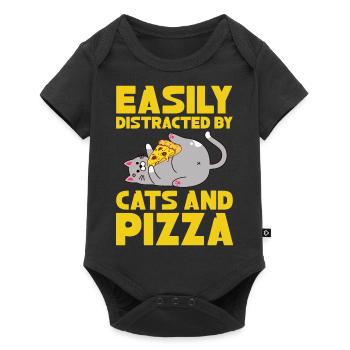 Facilement distrait par les chats et les pizzas - Body à manches courtes Premium Bébé - noir - Devant