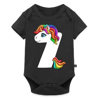 Siebter Geburtstag Einhorn 7 Jahre alt Junge - Baby Premium Kurzarmbody - Schwarz - Vorne