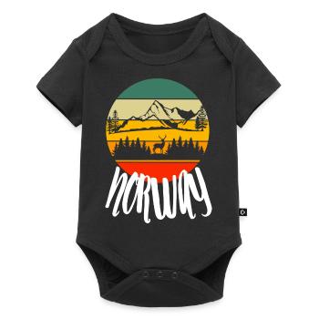 Norway Mountains Forest Trees Deer Retro Nature - Baby Premium short-sleeve bodysuit - black - Front