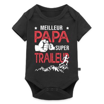 Super papa meilleur traileur course à pied trail - Body à manches courtes Premium Bébé - noir - Devant