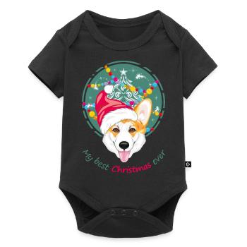 Joyeux corgi gallois au chapeau du Père Noël - Body à manches courtes Premium Bébé - noir - Devant