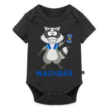 Wachbär Techno Design für Raver zum Feiern im Club - Baby Premium Kurzarmbody - Schwarz - Vorne