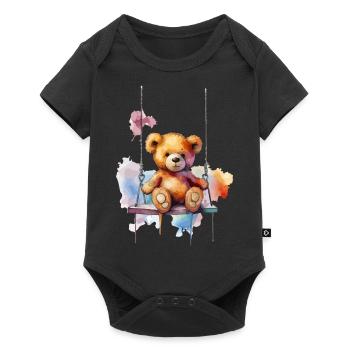 Teddy bear on her swing - Baby Premium short-sleeve bodysuit - black - Front