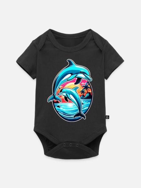 Delfin & Ozean - Baby Premium Kurzarmbody - Schwarz