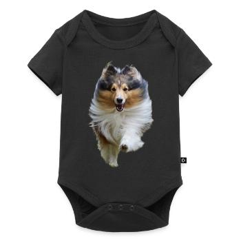 Cheerful running Sheltie, happy cute dog - Baby Premium short-sleeve bodysuit - black - Front