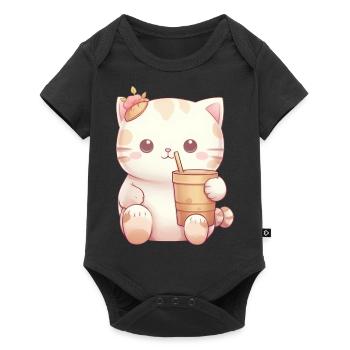 Cat in Bubble Tea Magic - Baby Premium short-sleeve bodysuit - black - Front