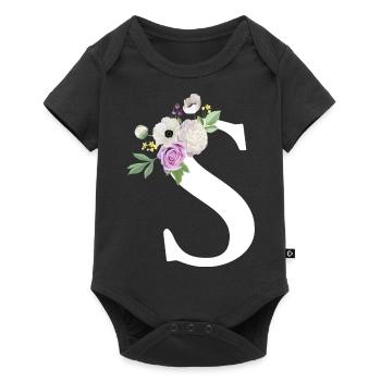 Purple Floral Letter S - Baby Premium short-sleeve bodysuit - black - Front