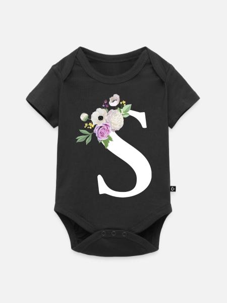 Lila Blumenbuchstabe S - Baby Premium Kurzarmbody - Schwarz