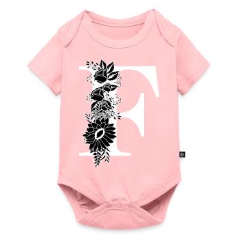 Lettre f floral noir et blanc - Body à manches courtes Premium Bébé - rose - Devant