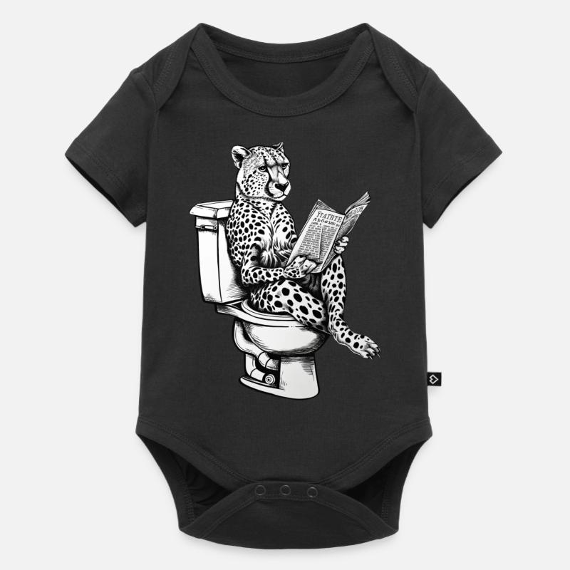 Guépard de lecture sur les toilettes dans un style vintage - Body à manches courtes Premium Bébé - noir