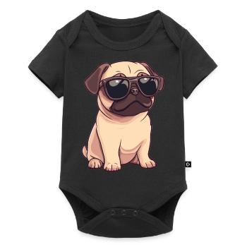 Lustiger Mops Hund - Baby Premium Kurzarmbody - Schwarz - Vorne