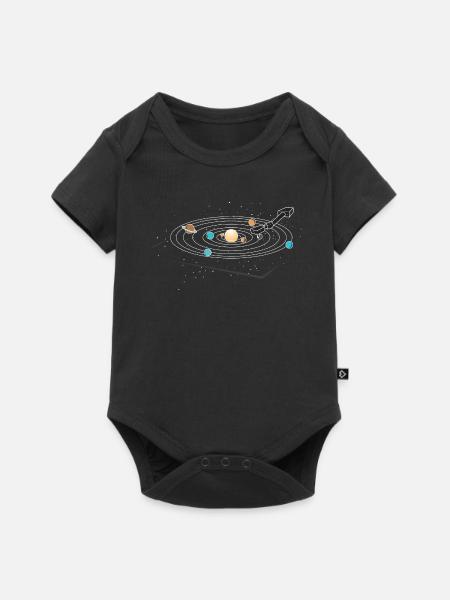 Plattenspieler Vinyl Retro 70er 80er Planeten - Baby Premium Kurzarmbody - Schwarz