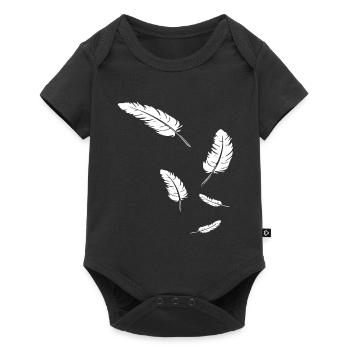 Weiße Federn auf Schwarz - Baby Premium Kurzarmbody - Schwarz - Vorne