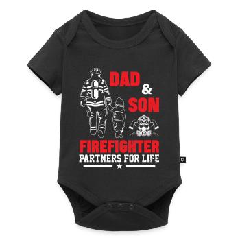 Père et fils des pompiers - Body à manches courtes Premium Bébé - noir - Devant