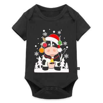 Lustige Kuh Schneeflocken Weihnachtsbaumkugeln - Baby Premium Kurzarmbody - Schwarz - Vorne