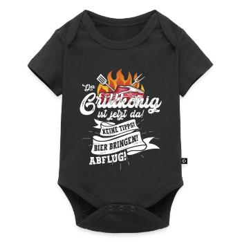 Grillparty Motiv mit Fleisch und Flammen - Baby Premium Kurzarmbody - Schwarz - Vorne