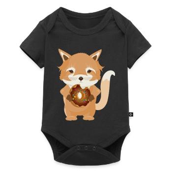 kleiner Fuchs mit leckeren Schokolade Donut - Baby Premium Kurzarmbody - Schwarz - Vorne