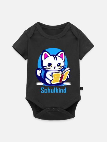 Schulkind Katze mit Buch - Baby Premium Kurzarmbody - Schwarz