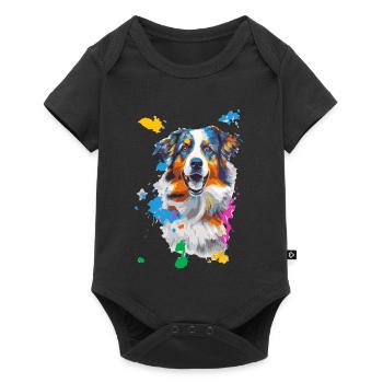 Portrait de chien dans un flot coloré de couleurs - Body à manches courtes Premium Bébé - noir - Devant