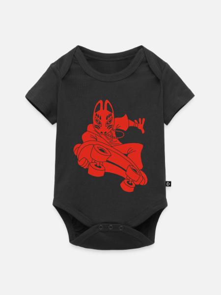 Seltsamer Rotfuchs beim Skateboarden - Baby Premium Kurzarmbody - Schwarz