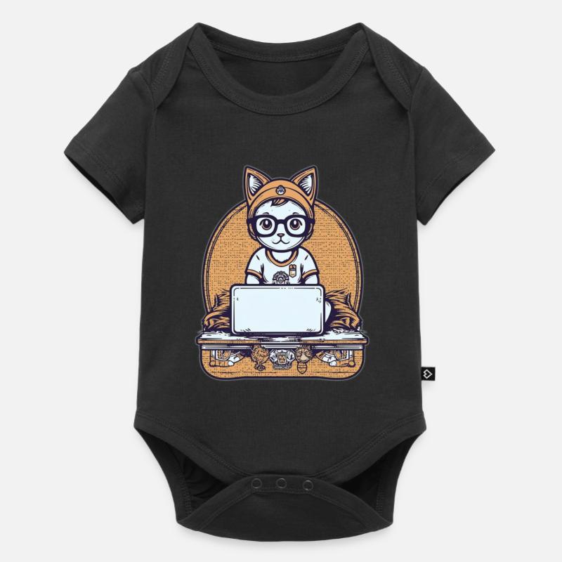 Chat technique au bureau - Body à manches courtes Premium Bébé - noir