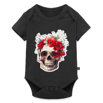 Skull with red flowers - Baby Premium short-sleeve bodysuit - black - Front