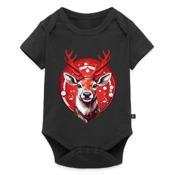 Reindeer with Christmas baubles - Baby Premium short-sleeve bodysuit - black - Front