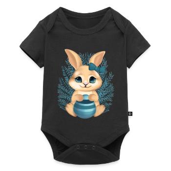 Cute bunny with flowers – Calm illustration - Baby Premium short-sleeve bodysuit - black - Front