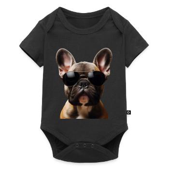 Französische Bulldogge mit Sonnenbrille - Baby Premium Kurzarmbody - Schwarz - Vorne