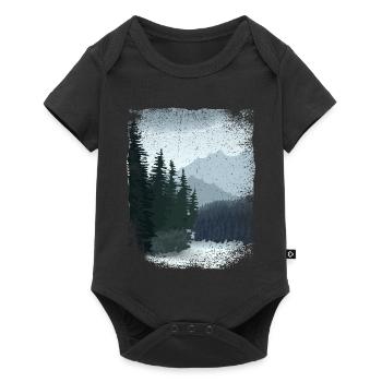 dark forest and mountains with frayed edge - Baby Premium short-sleeve bodysuit - black - Front