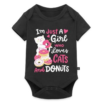 Donut und Katzenliebhaber - Baby Premium Kurzarmbody - Schwarz - Vorne