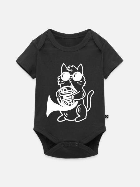 Katze spielt Waldhorn - Baby Premium Kurzarmbody - Schwarz