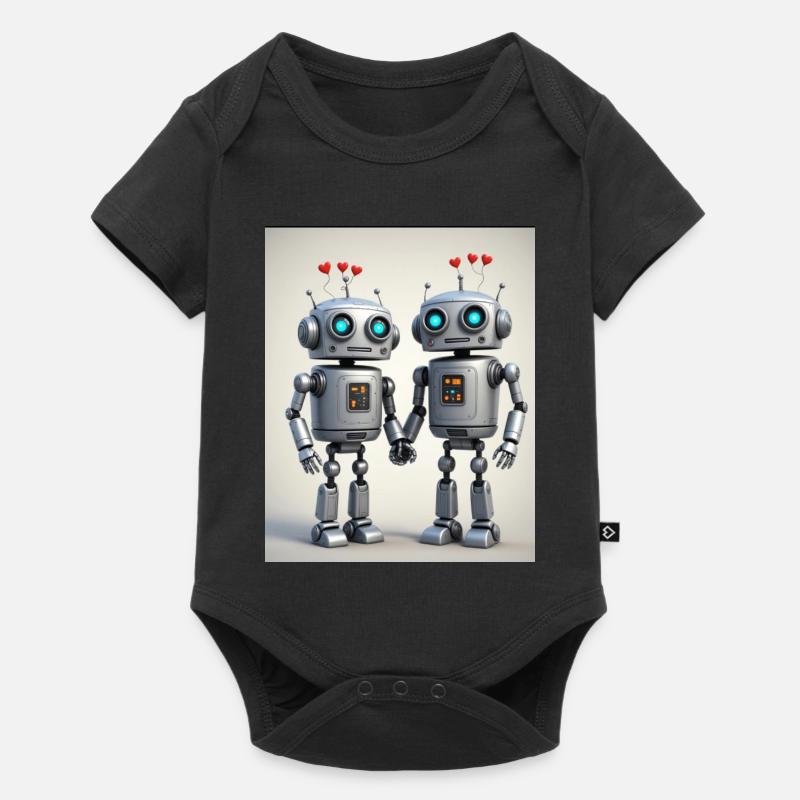 Roboter Pärchen - Baby Premium Kurzarmbody - Schwarz