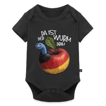 Wurm im Apfel mit Spruch - Baby Premium Kurzarmbody - Schwarz - Vorne