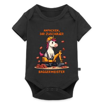 Einhorn Baggermeister - Baby Premium Kurzarmbody - Schwarz - Vorne