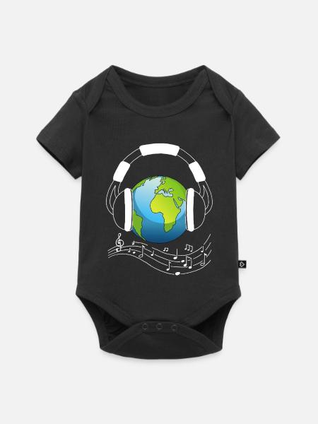 Planet Erde und Musik - Baby Premium Kurzarmbody - Schwarz