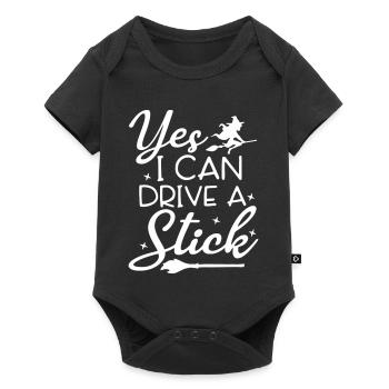 Whimsical Witch Riding Broom Illustration - Baby Premium short-sleeve bodysuit - black - Front