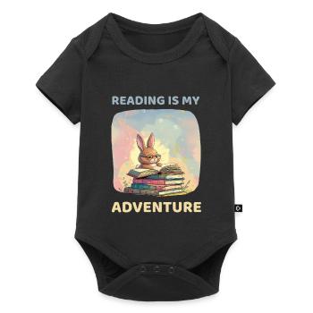 Reading bunny motif on clothes - Baby Premium short-sleeve bodysuit - black - Front