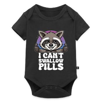 I Can't Swallow Pills Waschbär - Baby Premium Kurzarmbody - Schwarz - Vorne