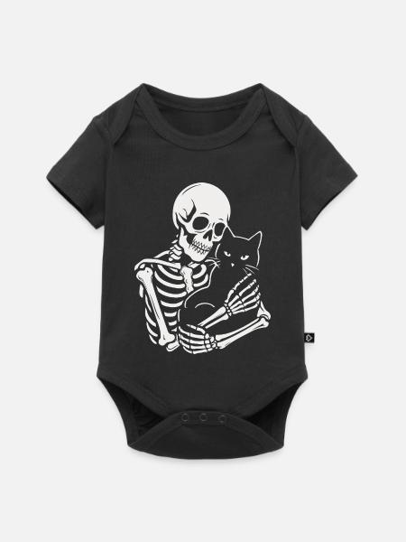 Skelett streichelt schwarze Katze - Baby Premium Kurzarmbody - Schwarz