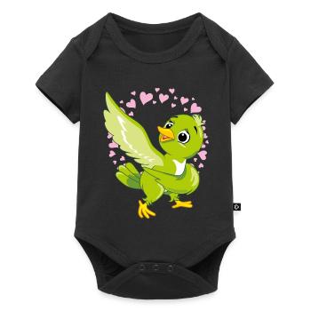Cute happy green bird in a halo of hearts - Baby Premium short-sleeve bodysuit - black - Front