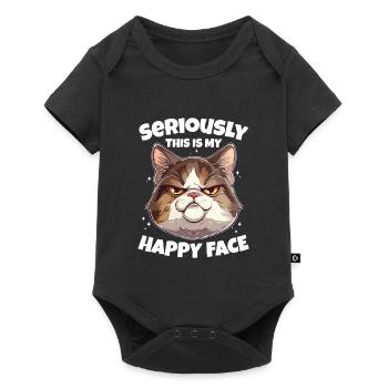 Drôle de chat visage heureux - Body à manches courtes Premium Bébé - noir - Devant