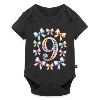 9th Birthday Girl Bows Colorful Watercolor Painting - Baby Premium short-sleeve bodysuit - black - Front